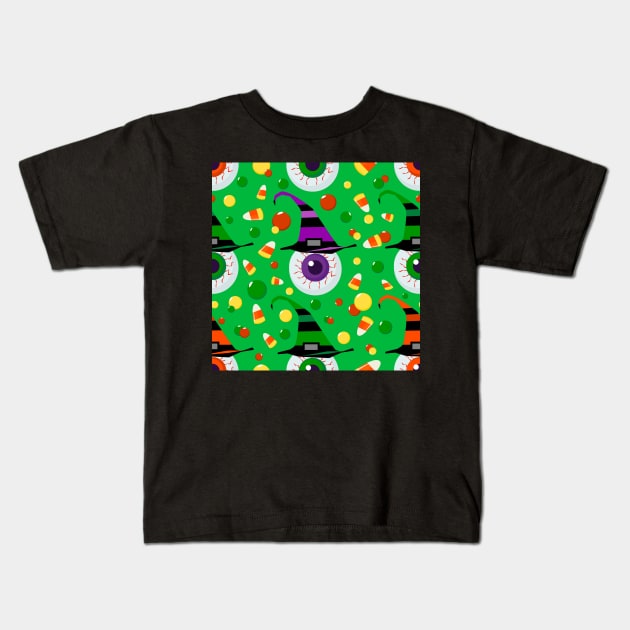 Eyes with hat in candyland on green Kids T-Shirt by YamyMorrell